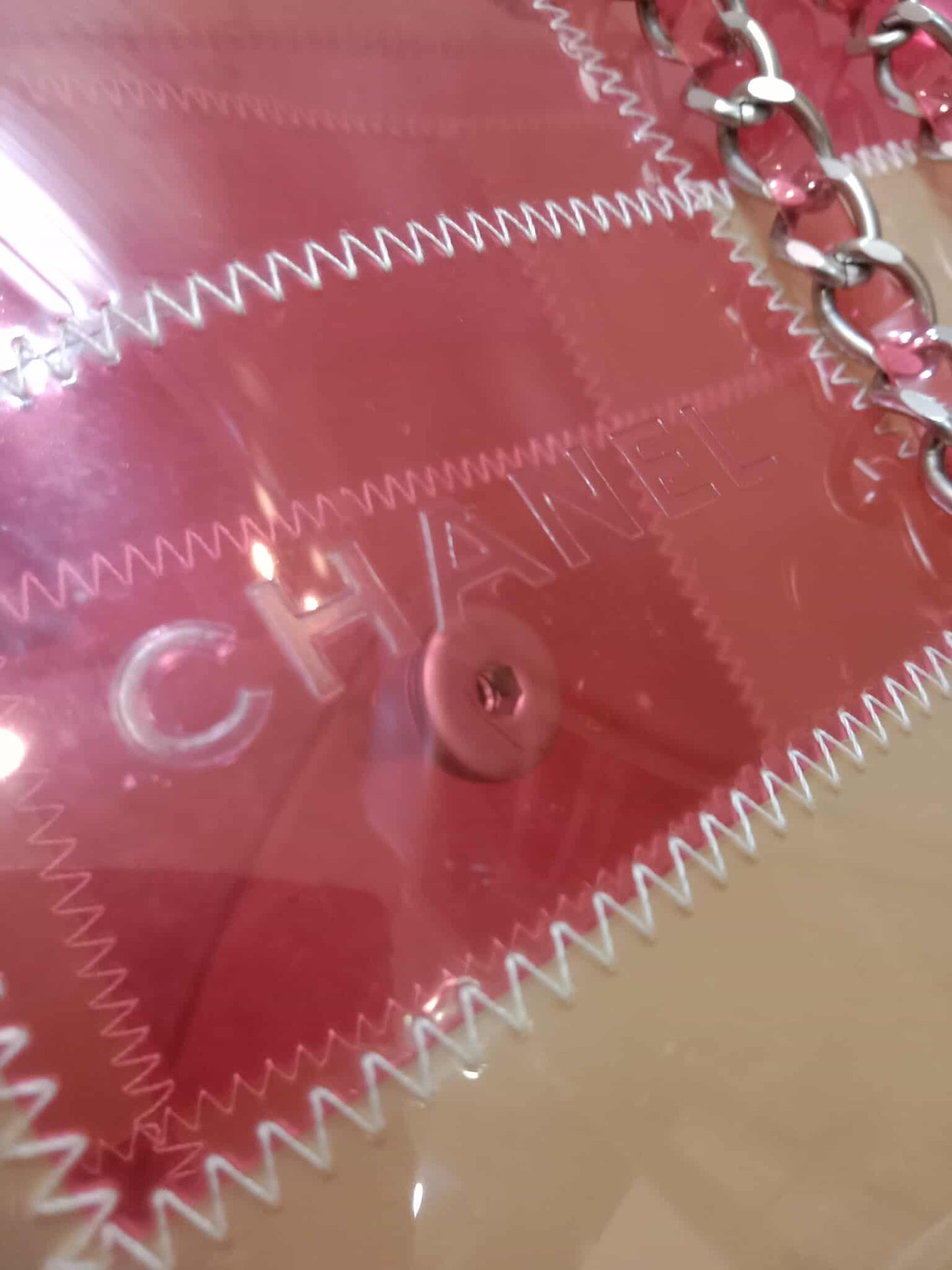 Chanel PVC Patchwork Stitched Flap Bag Beige/Pink Series 5