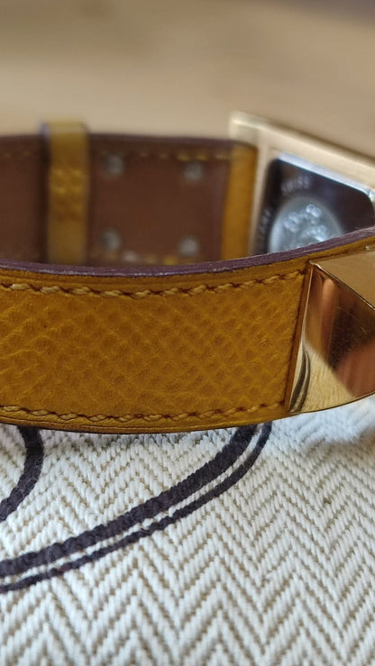Hermes Vintage Gold Plated Medor Watch Epsom Yellow Stamp Y Circle 1995