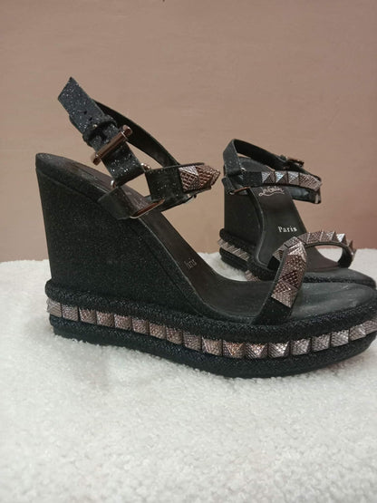 Christian Louboutin Pyraclou Wedge Black Pyramid Studs Size 36