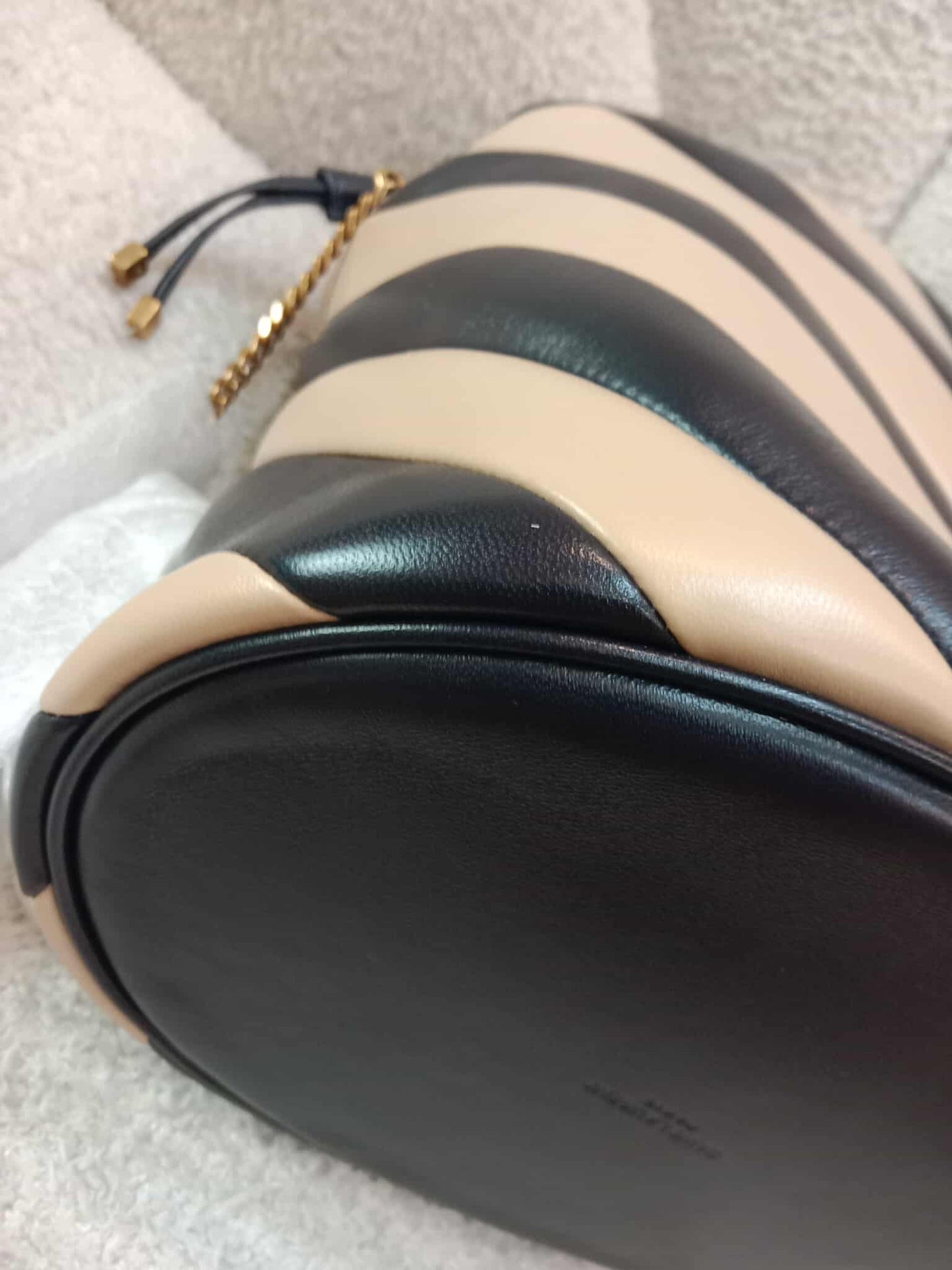 Saint Laurent Alix Stripes Quilted Leather Bucket Bag Bicolor Beige/Black