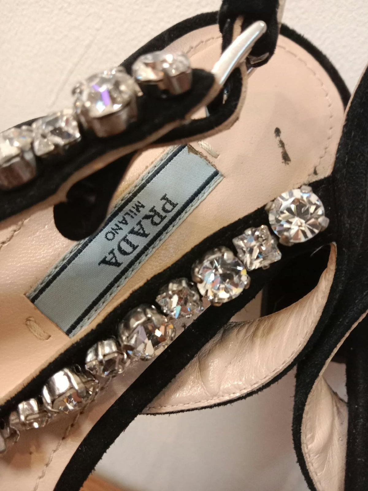 Prada Black Satin Crystal-Embellished Sandals Size 37
