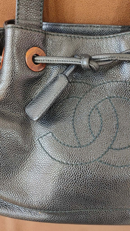 Chanel CC Caviar Drawstring Bucket Bag Black Series 7