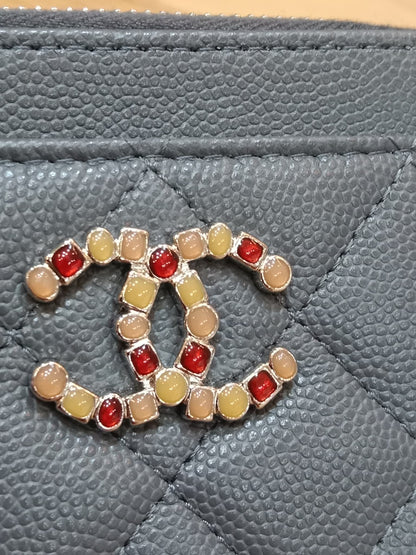 Chanel Quilted Caviar Crystal CC Zipped Coin Purse Dark Grey Diamond Quilted Multicolored Crystal Embellished CC Logo Microchipped