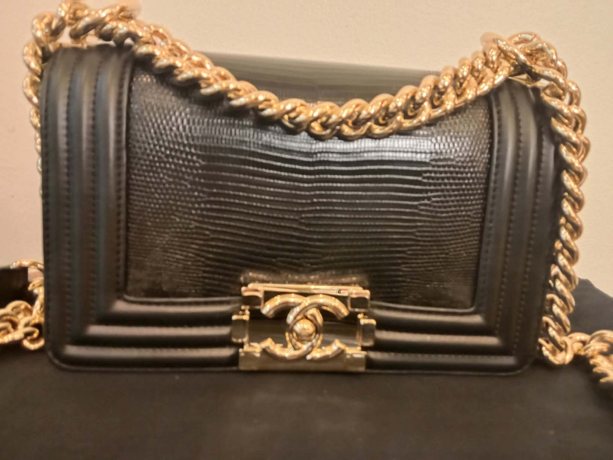 Chanel Leboy Lizard/Calfskin Black Leboy Small Series 27