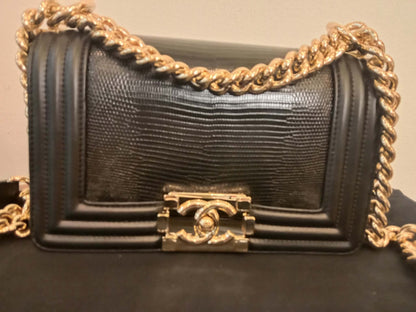 Chanel Leboy Lizard/Calfskin Black Leboy Small Series 27