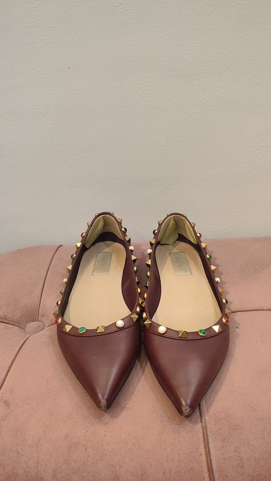 Valentino Garavani Burgundy Rockstud Flats size 37 1/2