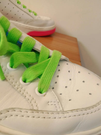 Chanel White Leather CC Lace-Up Sneakers Neon Multicolor Size 37