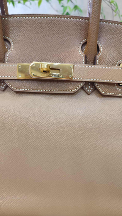 Hermes Birkin 30 Bicolor Gold/Biscuit Epsom Stamp G Square 2003 GHW
