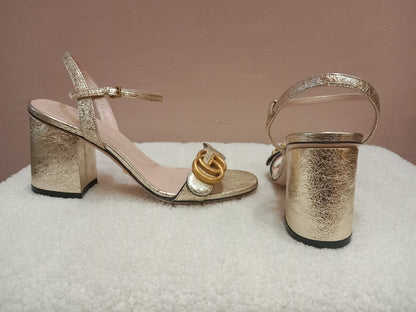 Gucci GG Marmont Sandals Metallic Gold Size 36