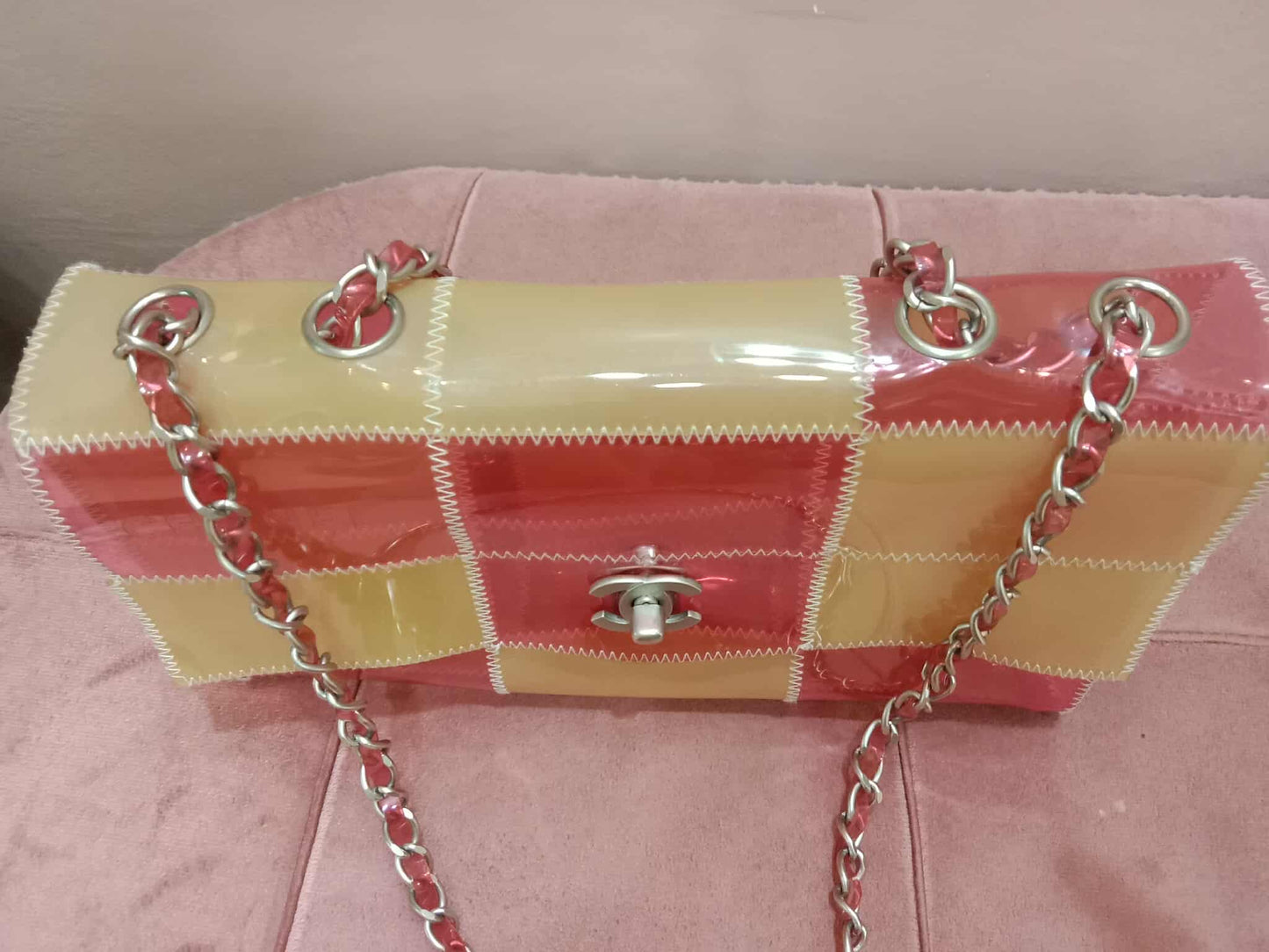 Chanel PVC Patchwork Stitched Flap Bag Beige/Pink Series 5