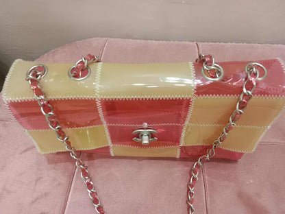 Chanel PVC Patchwork Stitched Flap Bag Beige/Pink Series 5