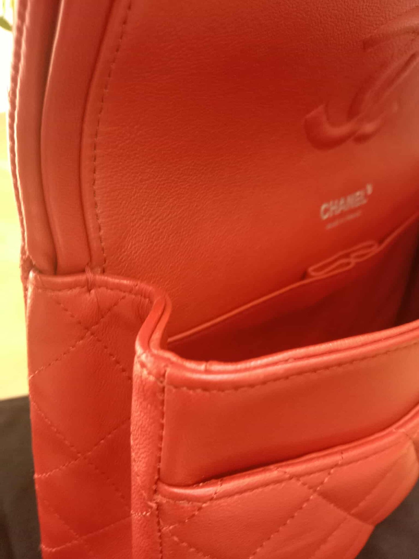 Chanel Timeless Red Quilted Lambskin Classic Double Flap Medium Series 17