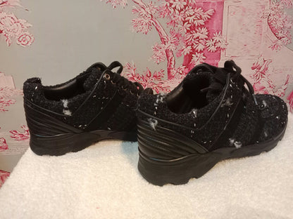 Chanel Tweed Sneakers Silver CC Logo 39 1/2