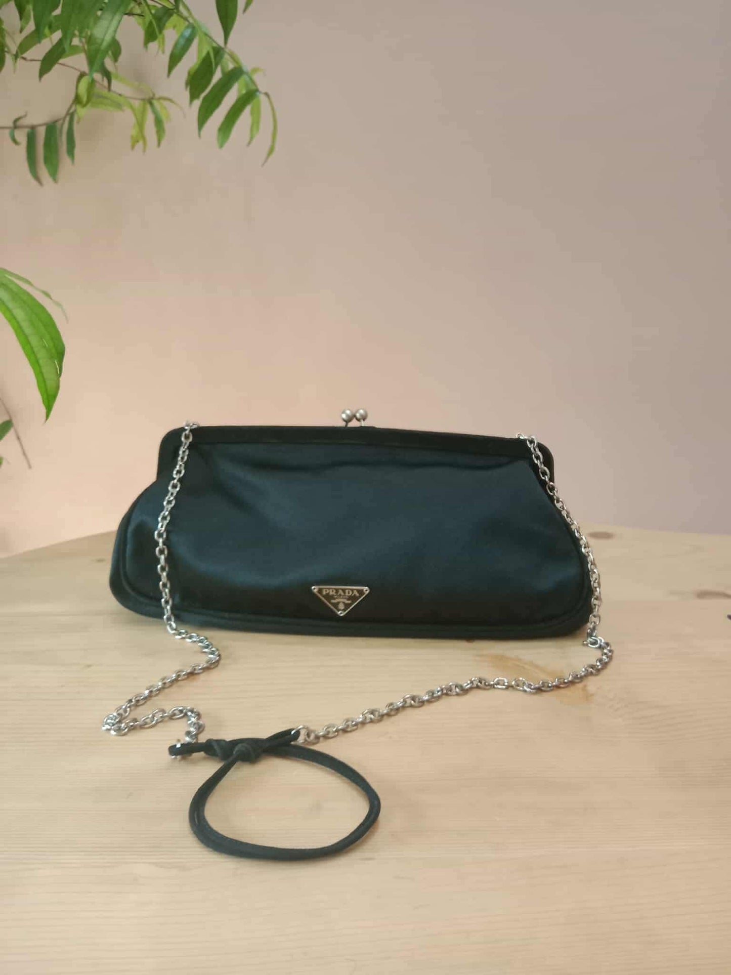 Prada Black Satin Raso Chic Kisslock Eastwest Bag