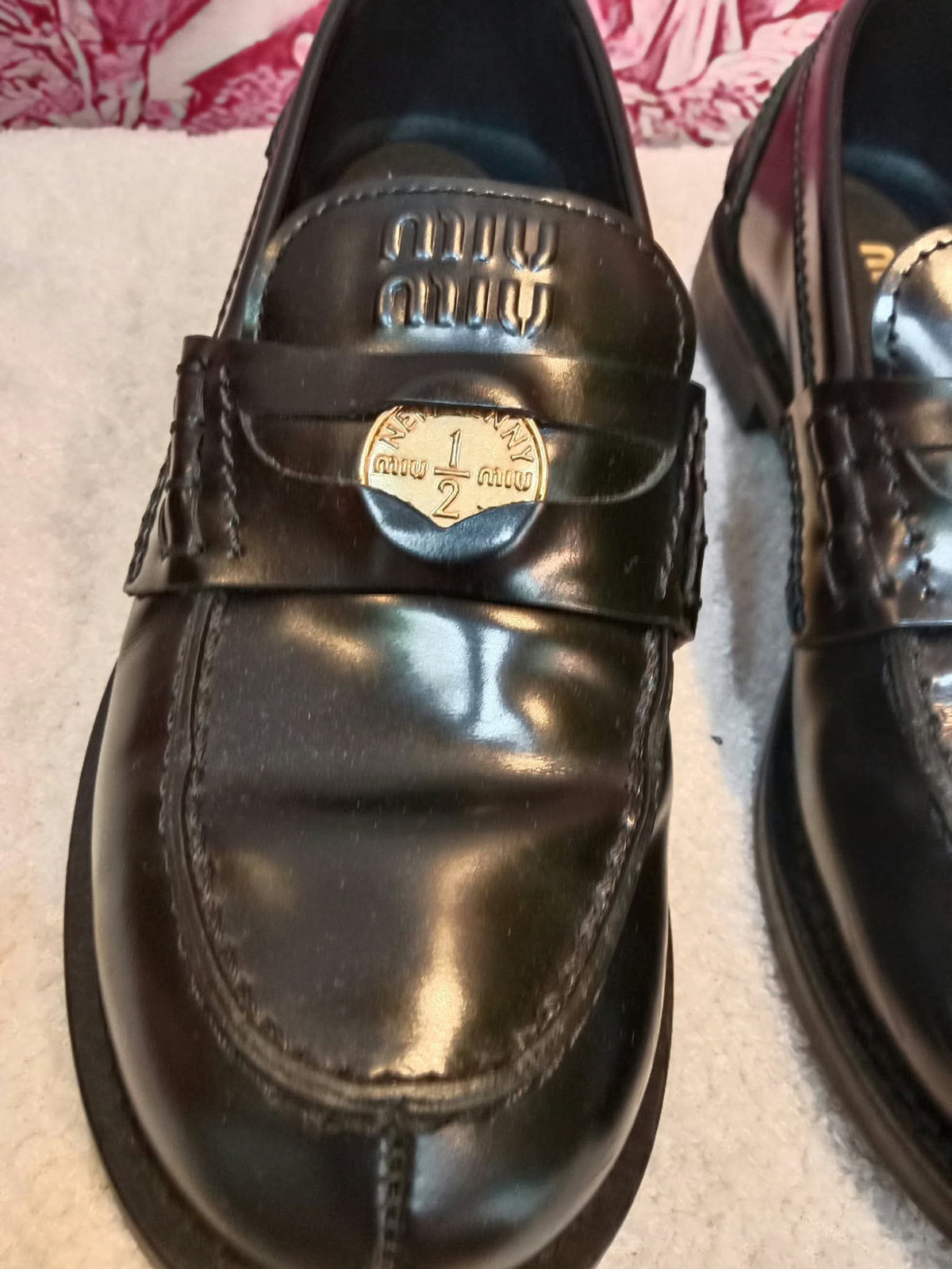 Miu Miu Brushed Penny Loafers Leather Black Size 35