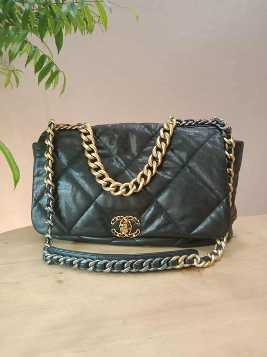 Chanel 19 Maxi Quilted Lambskin Black Maxi Series 29