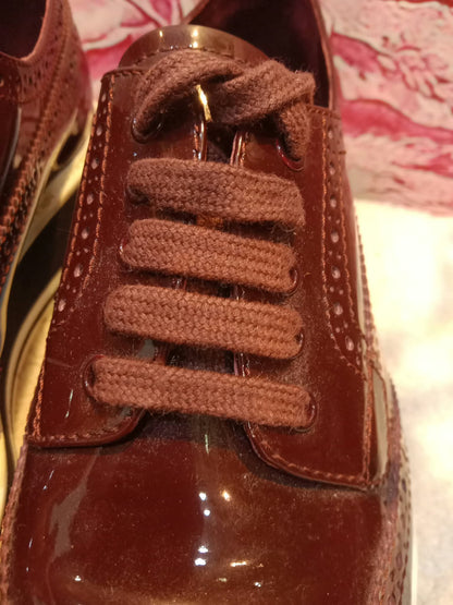 Prada Wingtip Brogue Derby Patent Platform Burgundy Size 37.5