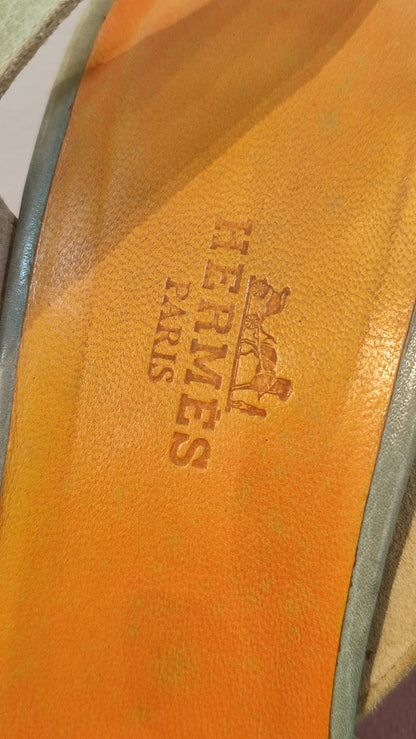 Hermes Peep Toe Slingback Heels Teal Size 36