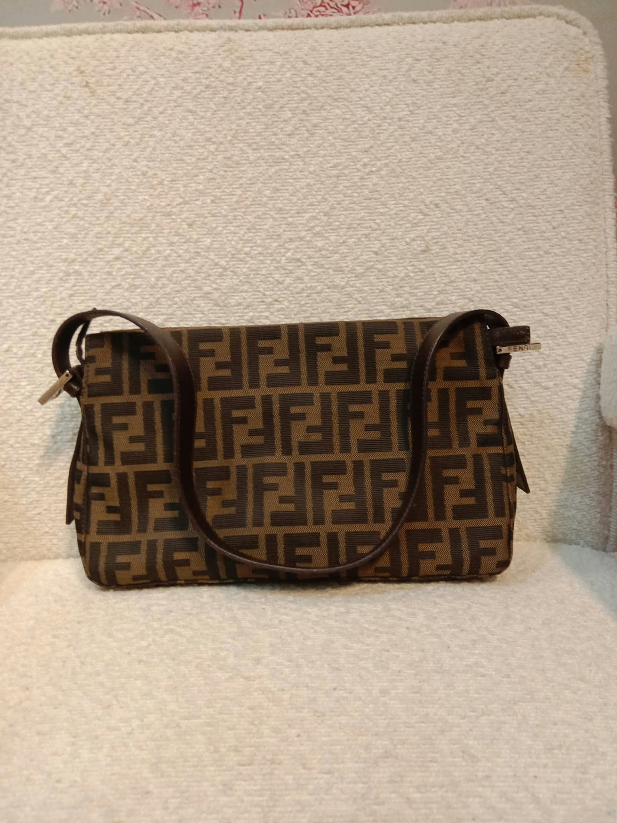 Fendi Zucca Baguette Canvas Shoulder Bag Brown