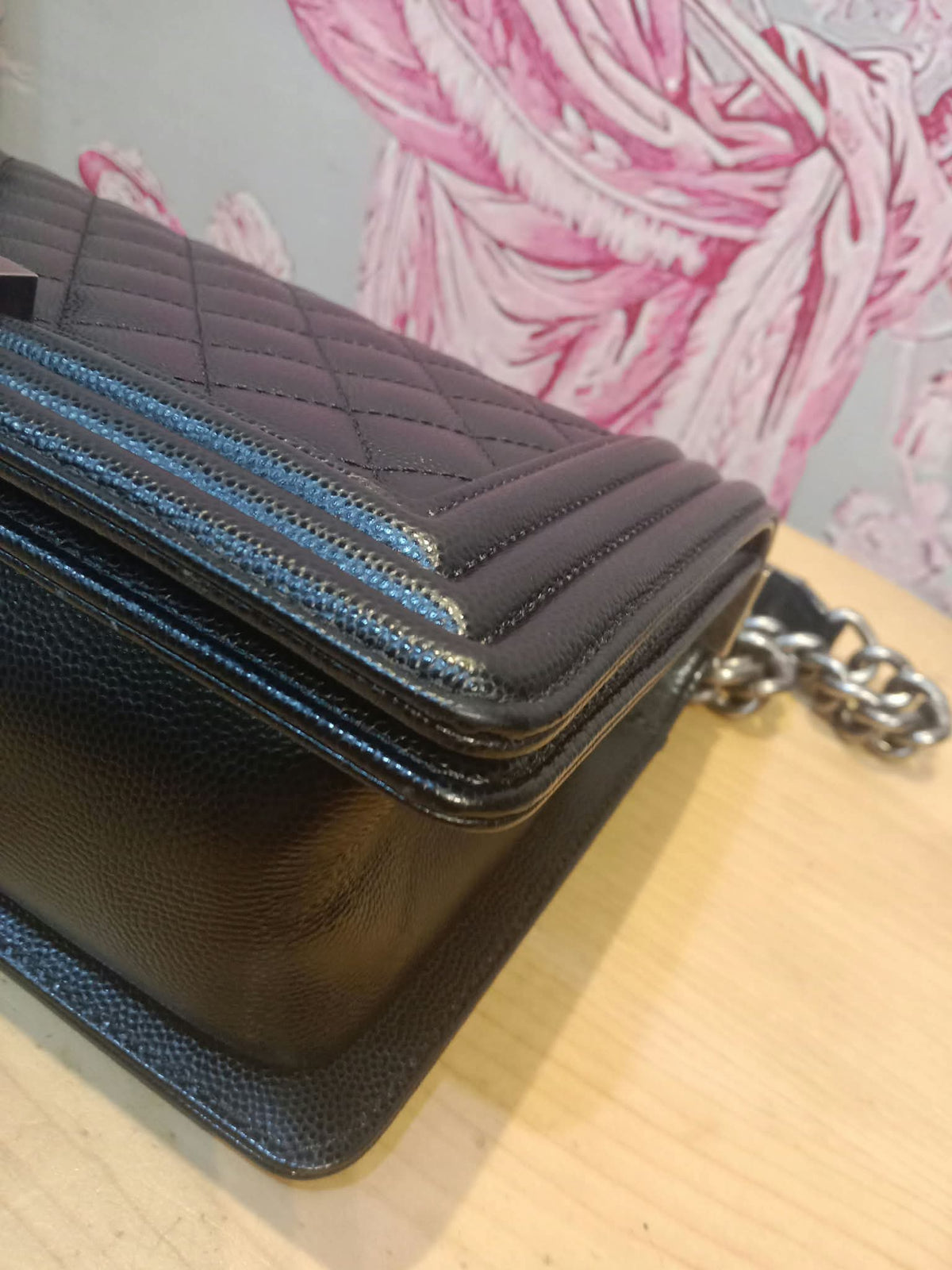Chanel Boy Flap Black Caviar Old Medium Series 28