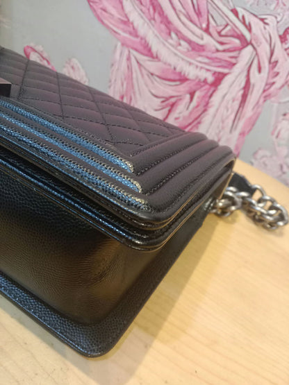 Chanel Boy Flap Black Caviar Old Medium Series 28