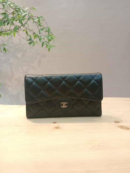 Chanel Black Lambskin Tri-Fold Long Wallet Series 13