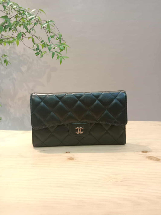Chanel Black Lambskin Tri-Fold Long Wallet Series 13