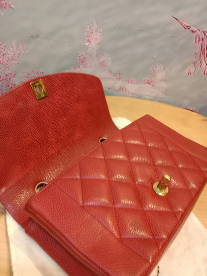 Chanel Diana Quilted Caviar Leather Red Series 2