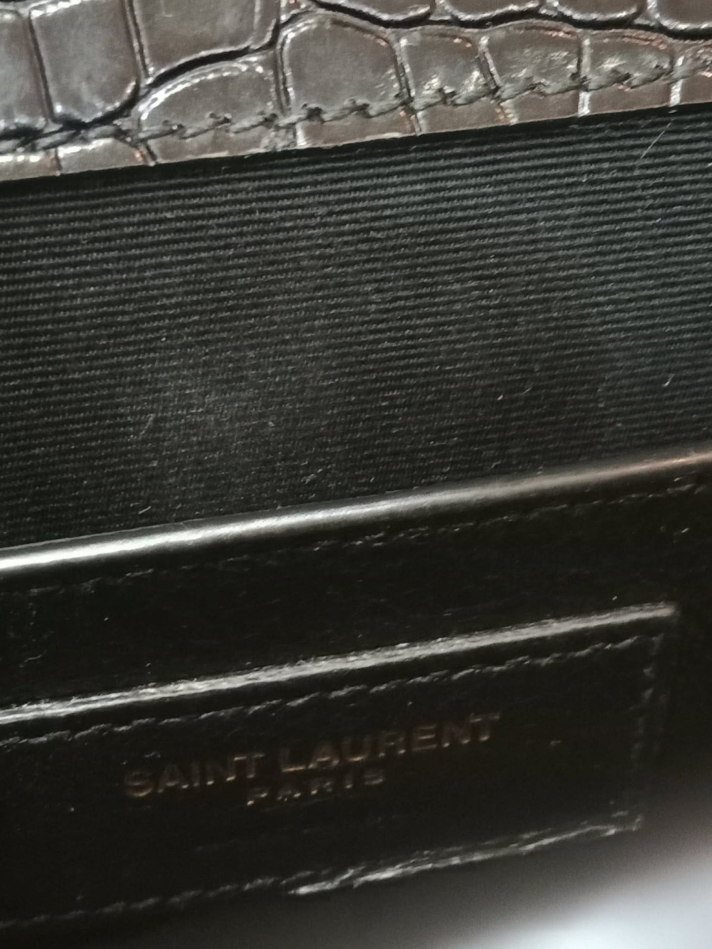 Saint Laurent Manhattan Crocodile Embossed Leather Black
