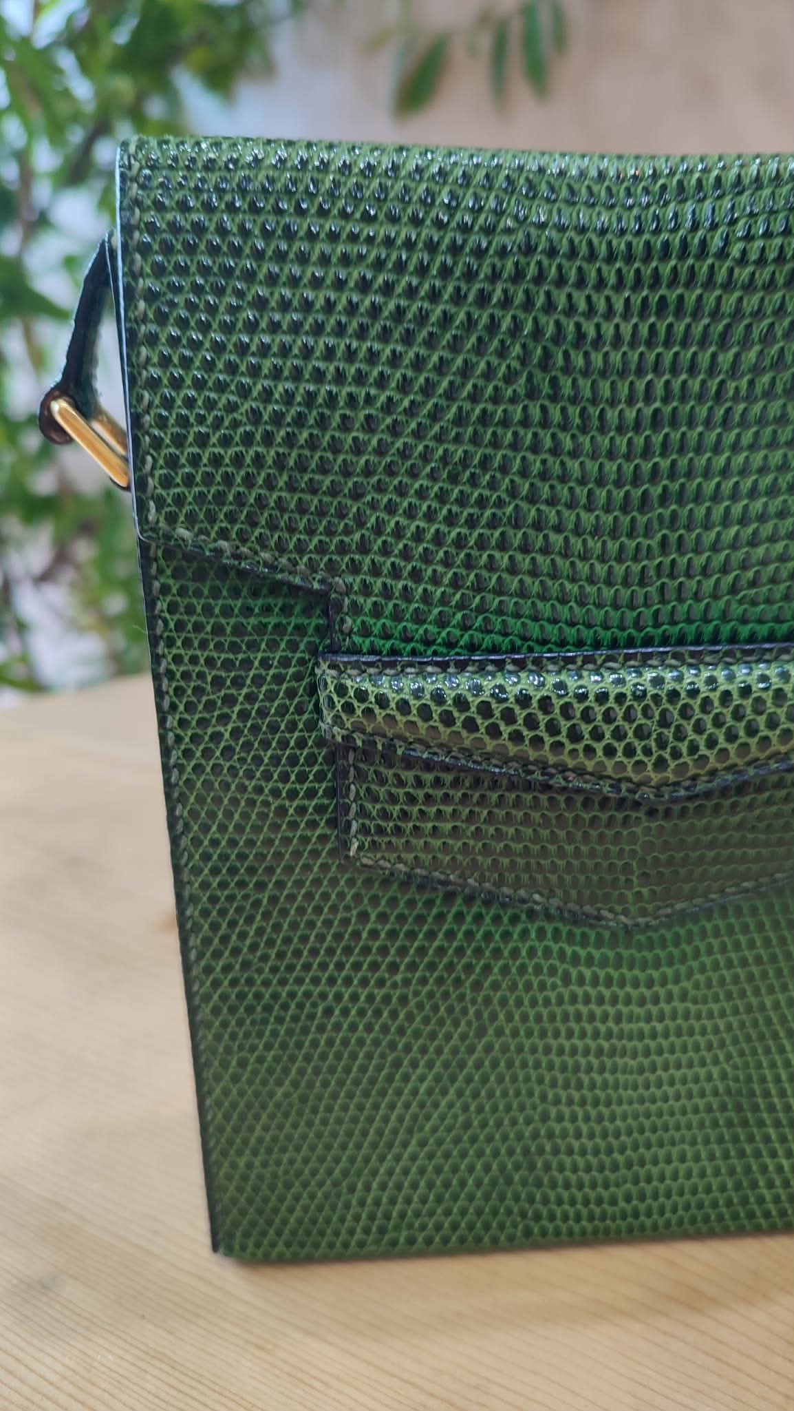 Hermes Lizard Green Vintage Bag Stamp O Circle 1985