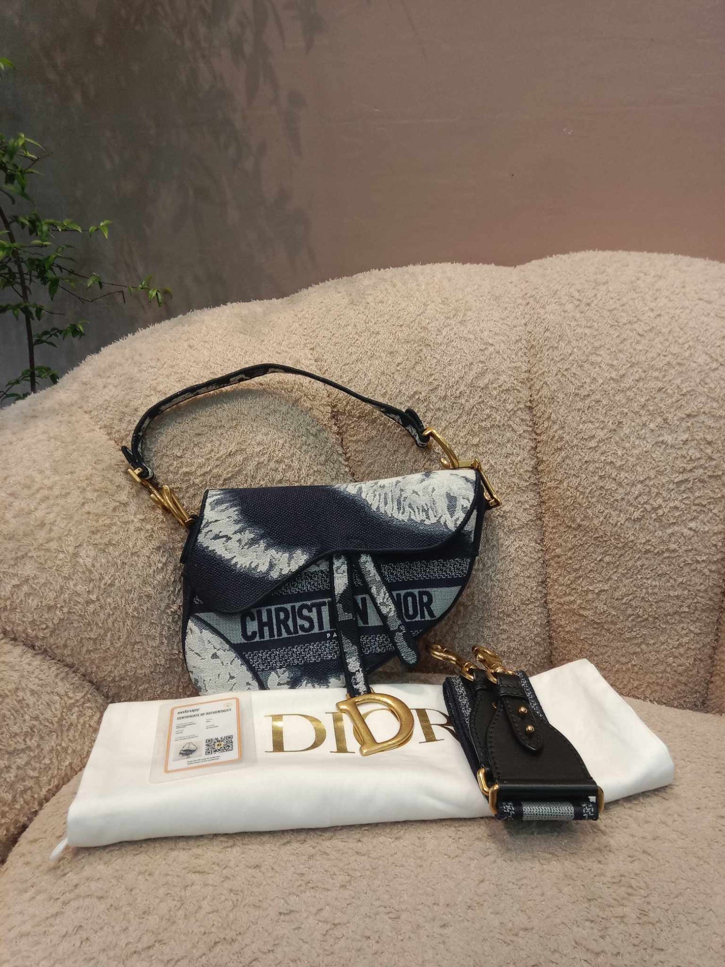 Dior Canvas Embroidered Tie Dye Saddle Bag Black