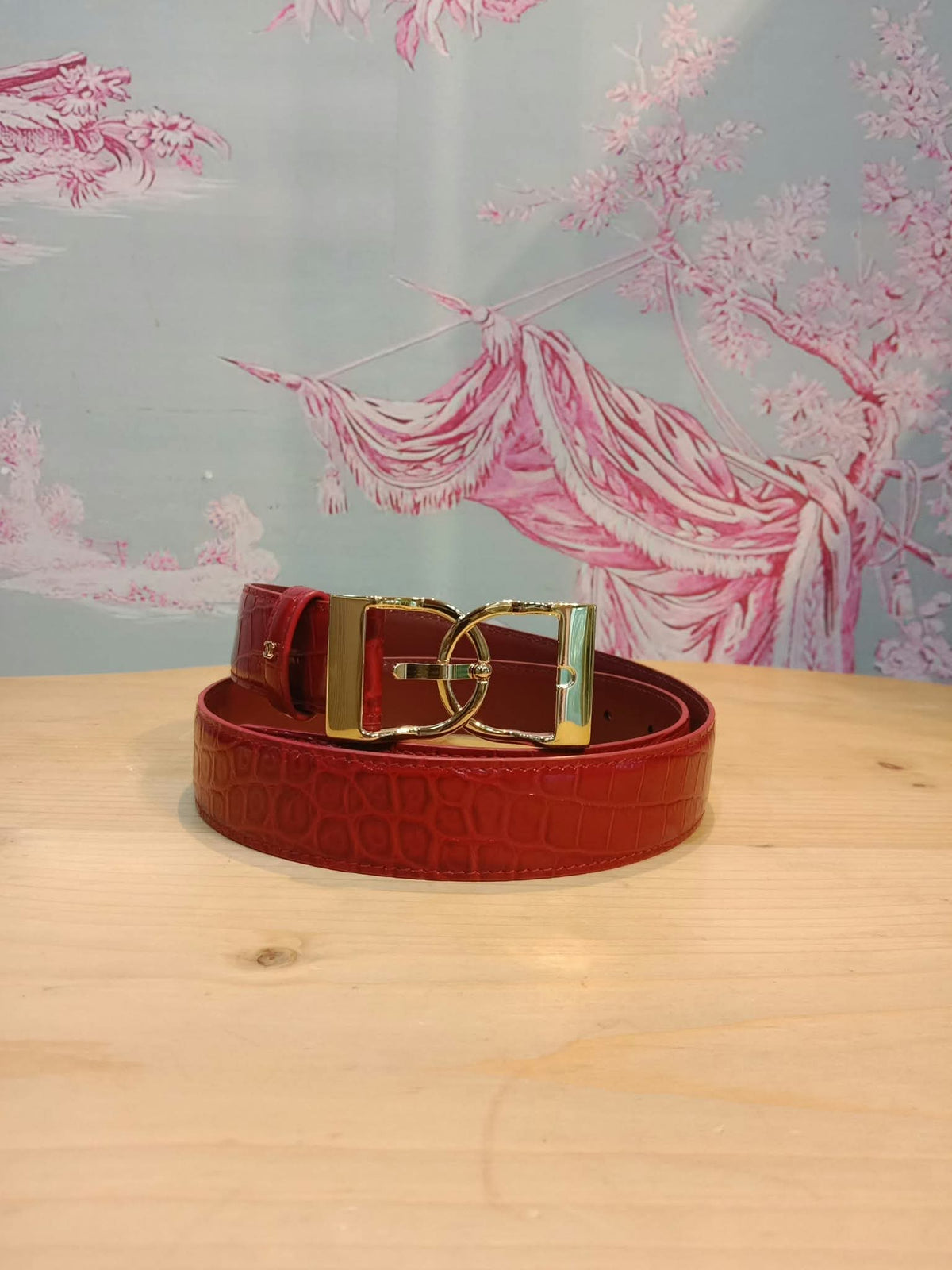 Chanel Crocodile Embossed Calfskin & Metal Belt Dark Red Brandnew