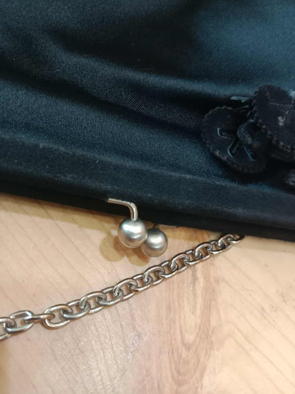 Prada Black Satin Raso Chic Kisslock Eastwest Bag