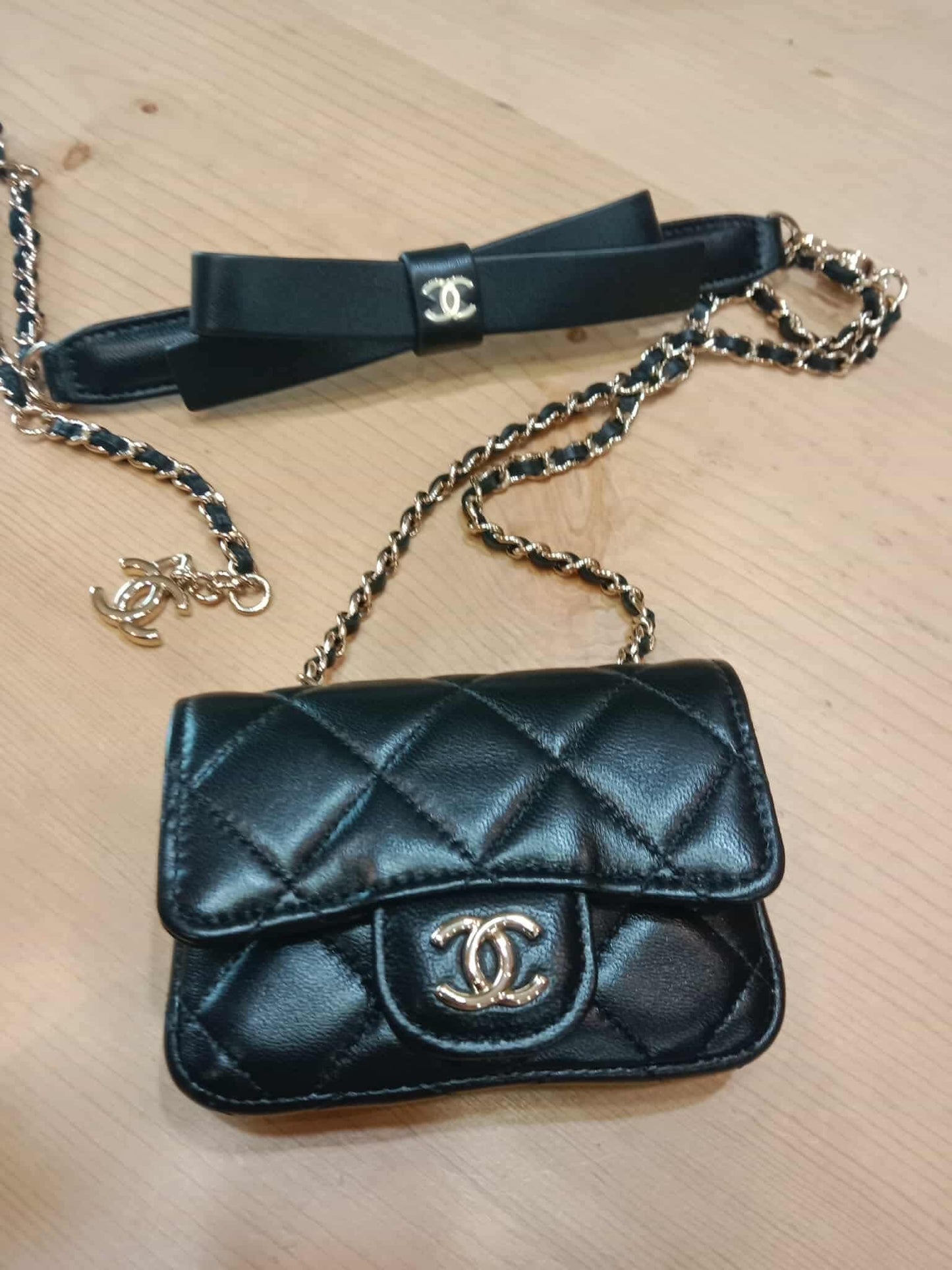 Chanel Bow Chain Belt Bag Black Lambskin Series 31