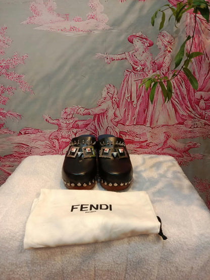 Fendi Spiked Monster Clogs Black SHW Size 36