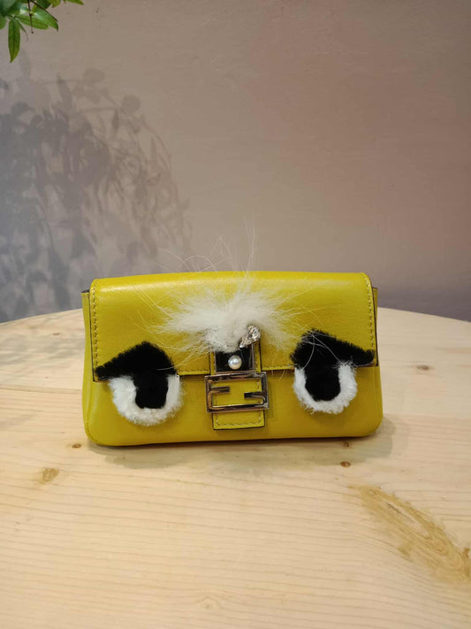 Fendi Monster Baguette Leather and Fur Micro