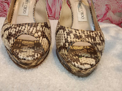 Jimmy Choo Python-Embossed Open-Toe Slingback Pumps Size 35