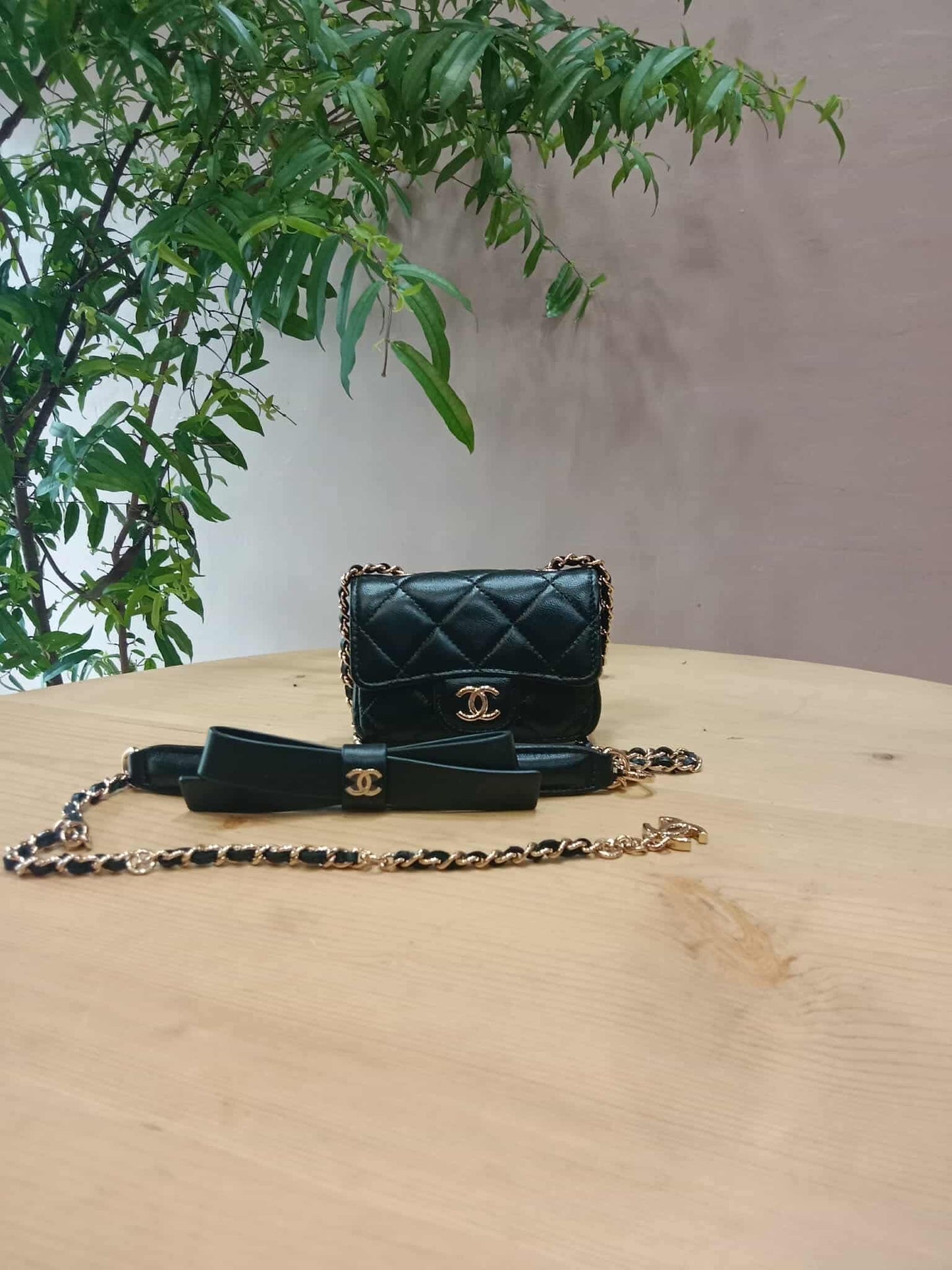 Chanel Bow Chain Belt Bag Black Lambskin Series 31