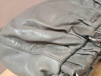 Miu Miu Leather Tote Bag Grey with Crystal Embellished Strap