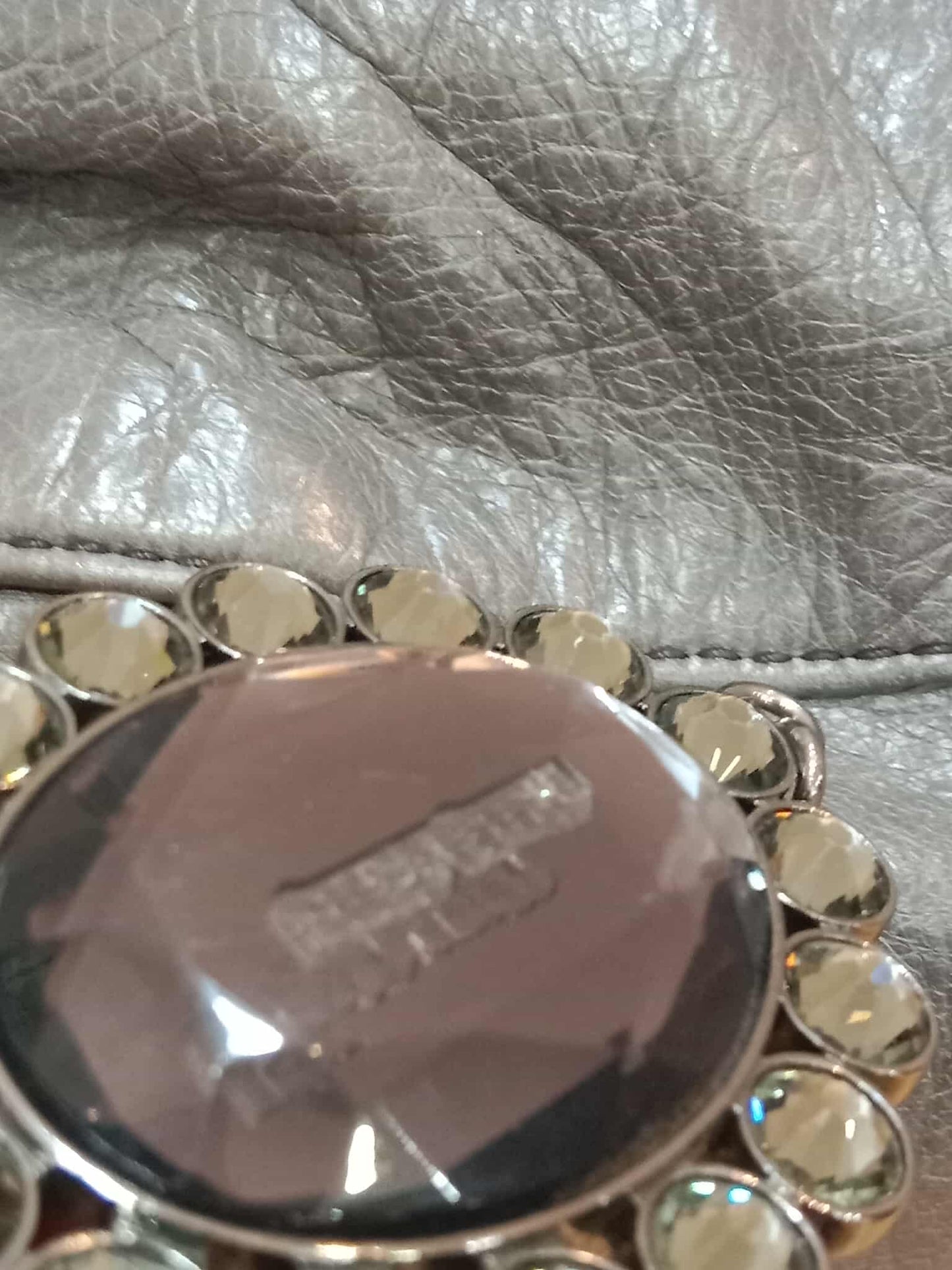 Miu Miu Leather Tote Bag Grey with Crystal Embellished Strap