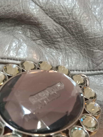 Miu Miu Leather Tote Bag Grey with Crystal Embellished Strap
