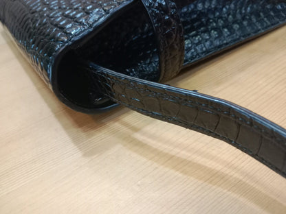 Saint Laurent Manhattan Crocodile Embossed Leather Black