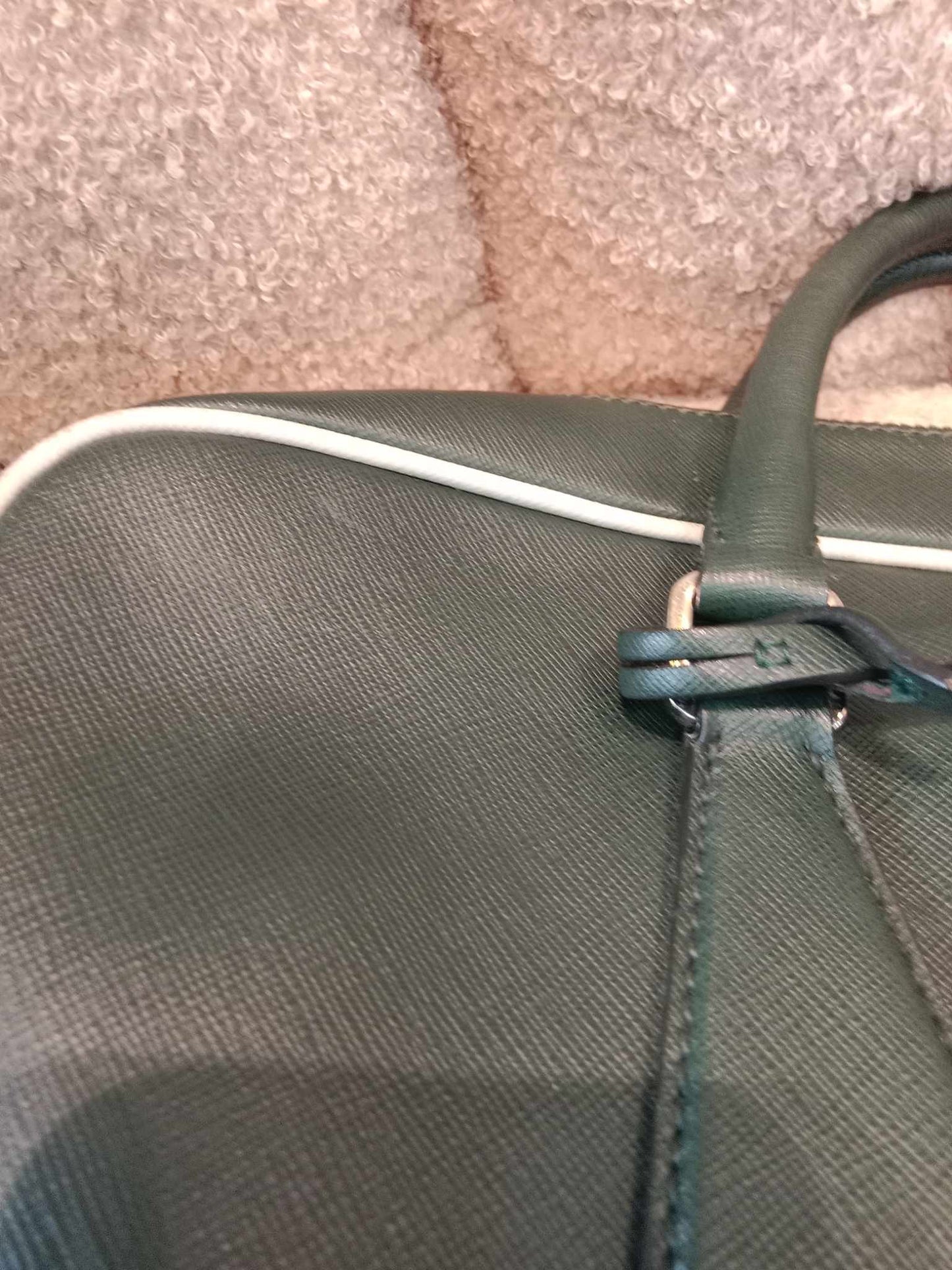 Prada Dark Green Leather Classic Laptop Bag