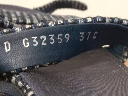 Chanel Navy Tweed Faux Pearl Trimmed Sandals Size 37