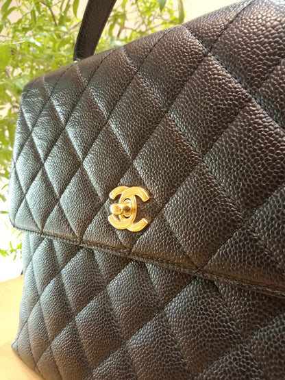Chanel Vintage Caviar Kelly Flap Tophandle Black Series 7
