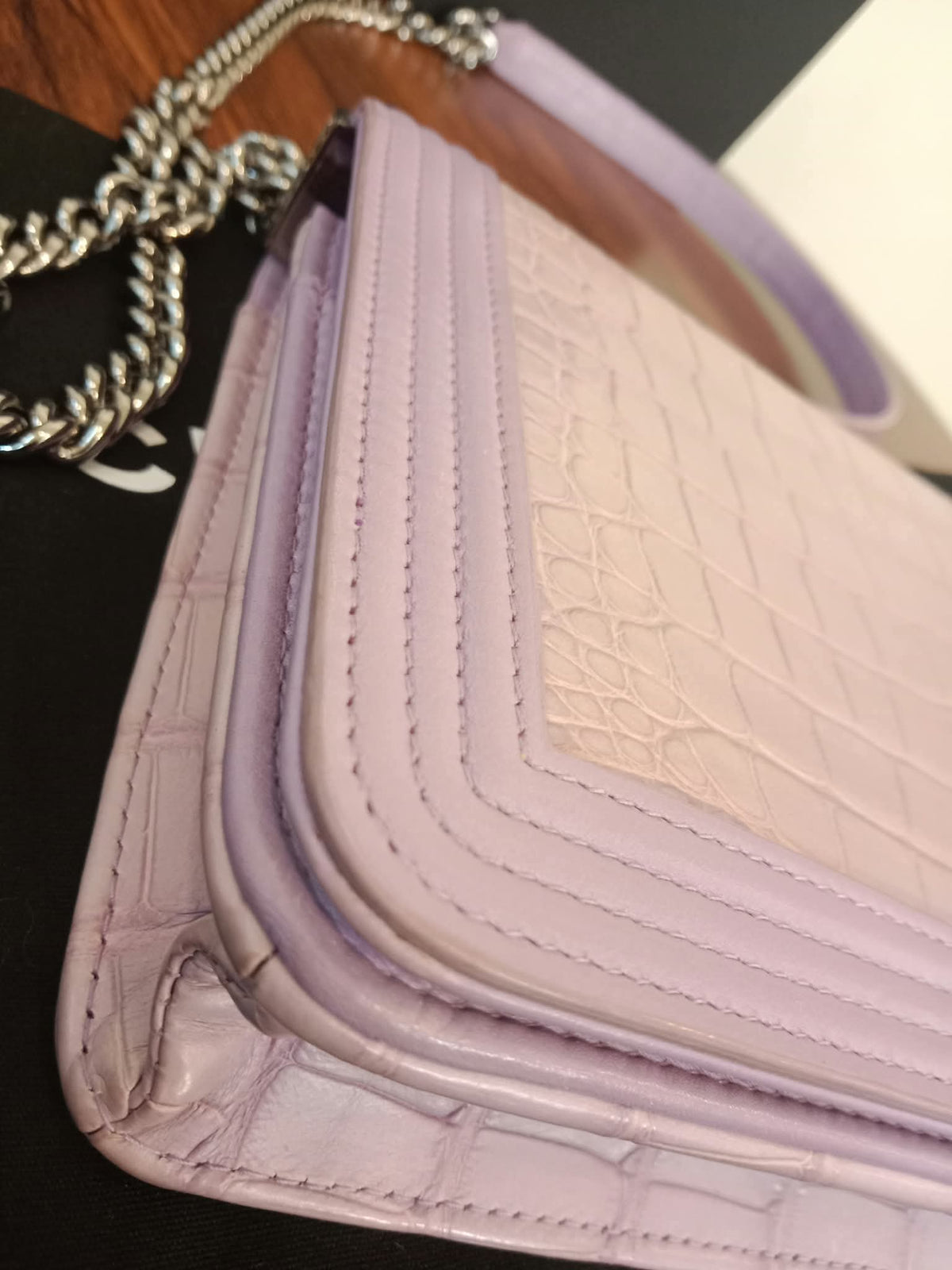 Chanel Boy Flap Wallet on Chain Crocodile Lavender Series 20