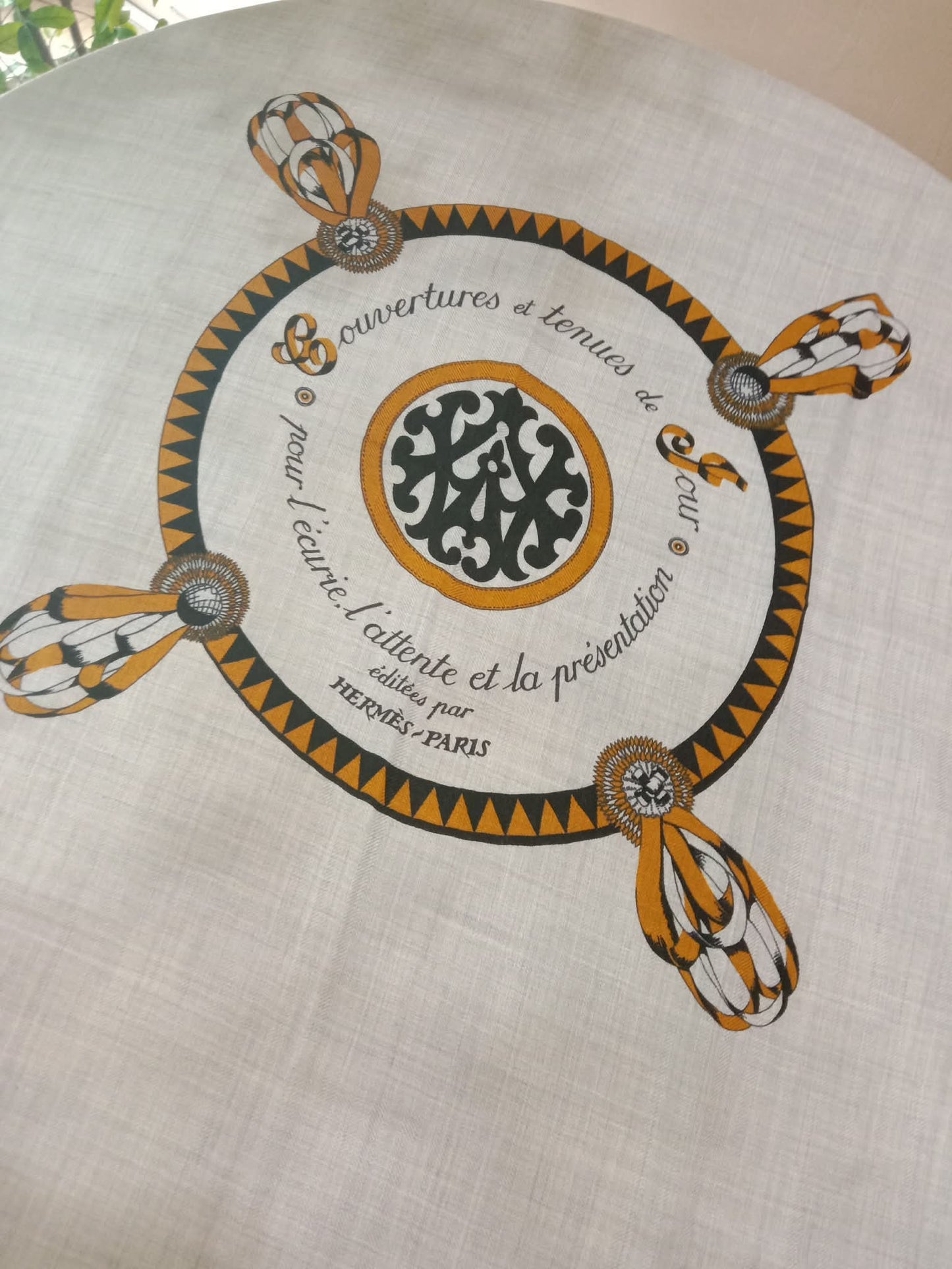Hermes "Couvertures Et Tenues de Jour" Silk Scarf featuring a Circular Equestrian Design