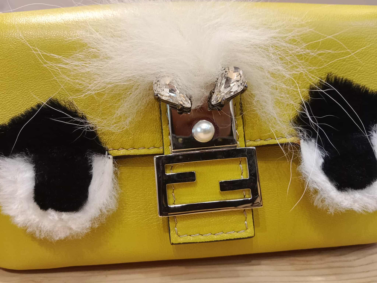 Fendi Monster Baguette Leather and Fur Micro
