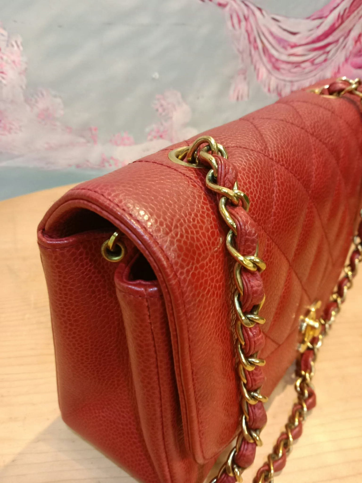 Chanel Diana Quilted Caviar Leather Red Series 2