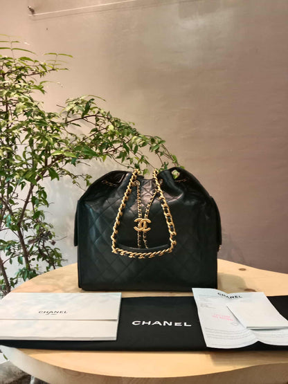 Chanel 25 Black Medium Caviar Microchipped
